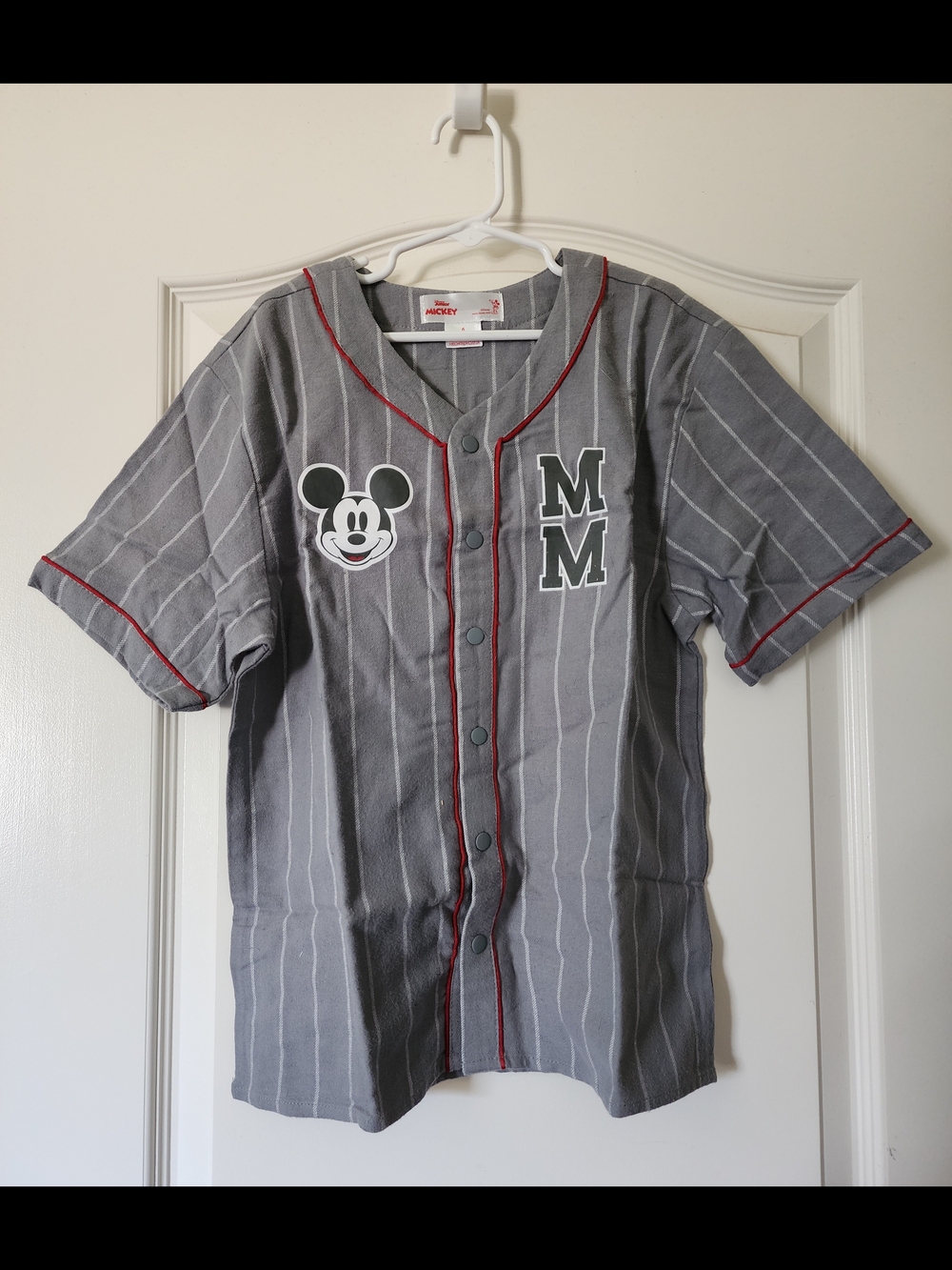 Mickey Mouse Gray Pinstripe Baseball Jersey